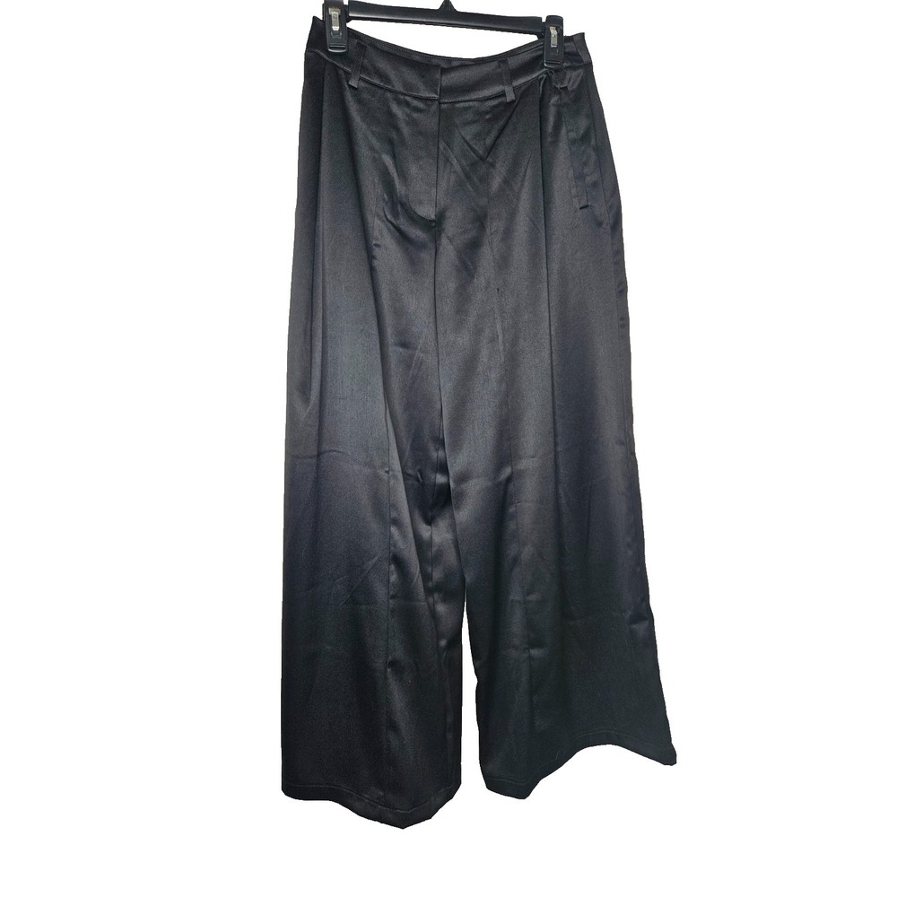 Forever 21 Black Wide Leg Pants High Rise Dressy Satin Look Minimalist Small‎